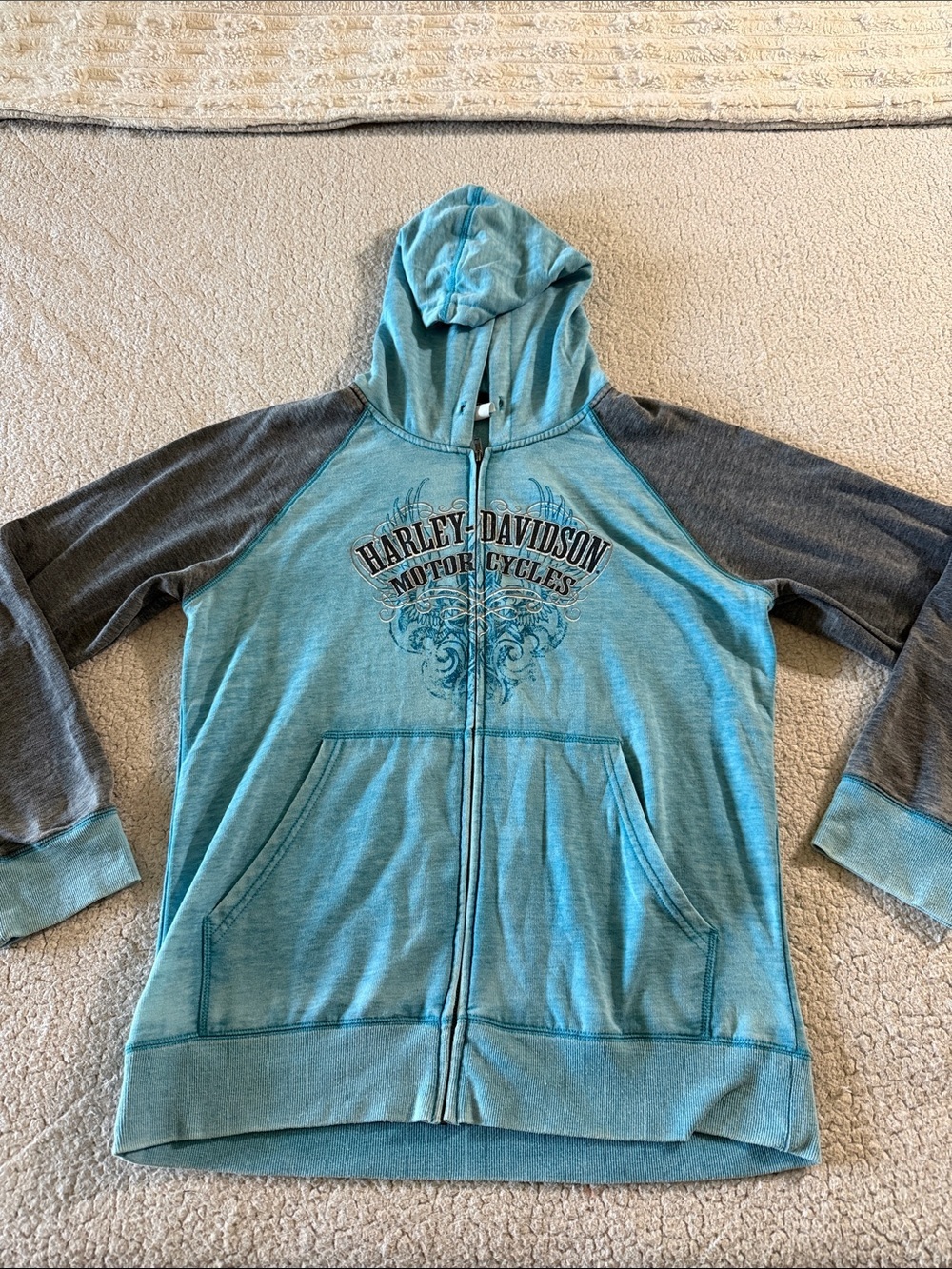 Harley-Davidson Teal and Gray Santa Fe Zip-Up Hoodie XXXL